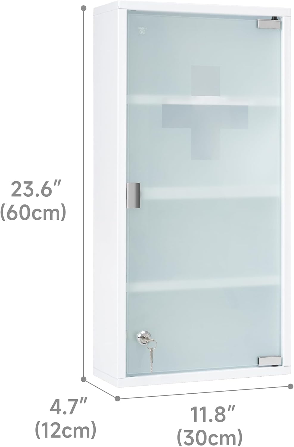 Metal Medicine Cabinet with Lock, Frosted Tempered Glass Door