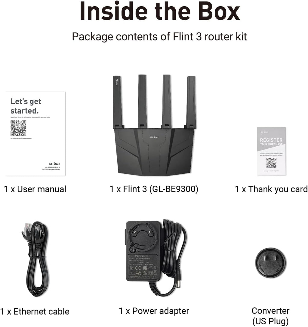 GL.iNet GL-BE9300 Flint 3 Tri-Band Wi-Fi 7 Router 5 x 2.5G VPN Router