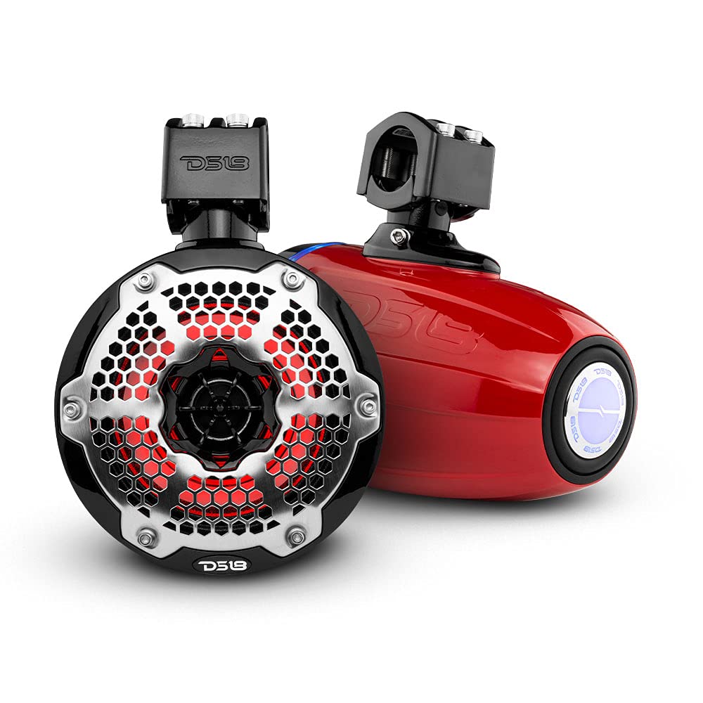 DS18 CF-X10TPNEO 10" Neodymium Marine Wakeboard Tower Speakers with Bullet Tweeter, Passive Radiator and RGB LED Lights - High Performance, Marine Grade IP65 Rated, 900W Max 300W RMS 4 Ohms (Pair)