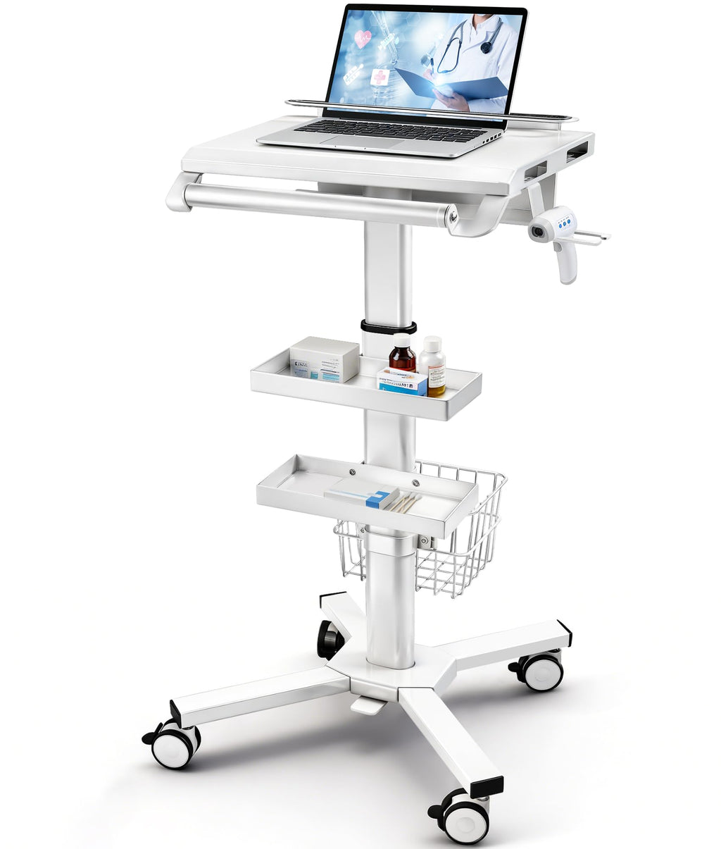 Medical Rolling Crash Cart with 5 Drawers, Emergency Cart with Power Strip, Central Lock, IV Pole, O2 Holder, Defibrillator Shelf, CPR Board for Hospital Clinic