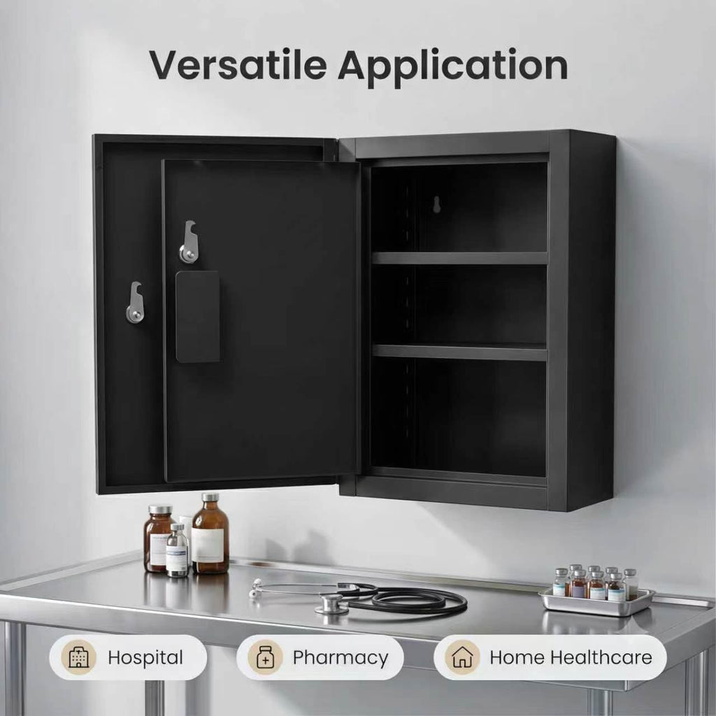 Locking Medicine Cabinet, Narcotics Cabinet with Dual Lock Doors, Wall Mounted Metal Medication Storage Cabinet, Secure Drug Storage Box for Clinics Pharmacies Veterinary Offices&Healthcare Facilities