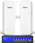 AdaLov 1.9-Mile 300Mbps 5.8GHz Outdoor Wireless Bridge Kit with PoE Switch