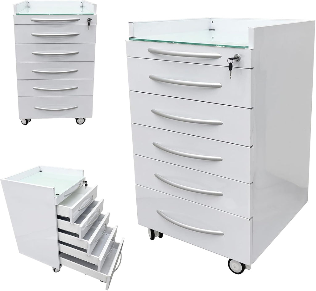 5 Drawer Dental Assistant's Mobile Cabinet Mobile Utility Storage Cart Office File Storage Cart Stainless Steel Moving Side Cabinet with Lock Wheels for Dental Medical Office Home