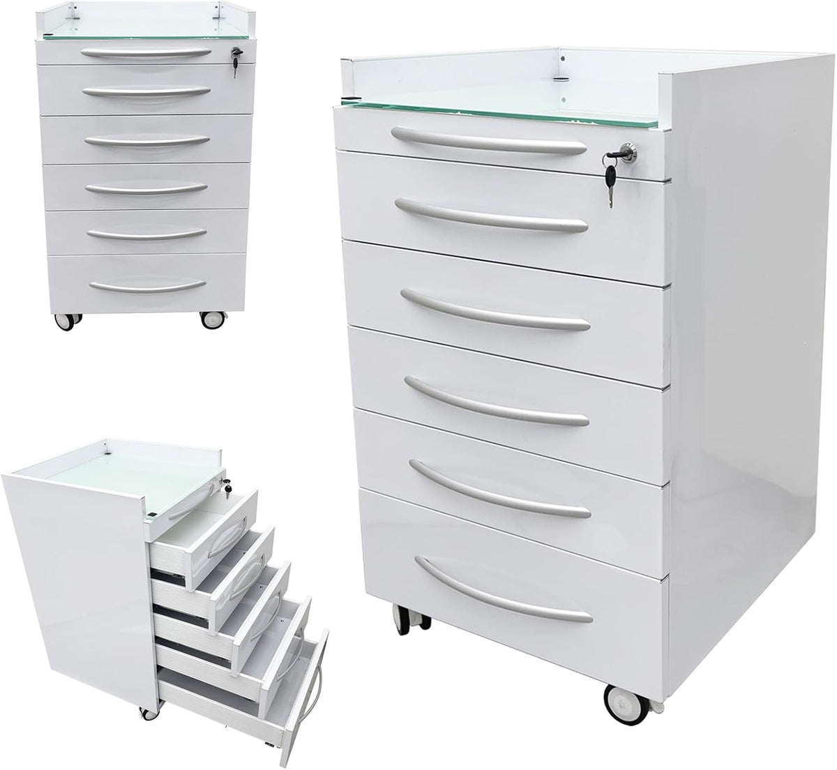 5 Drawer Dental Assistant's Mobile Cabinet Mobile Utility Storage Cart Office File Storage Cart Stainless Steel Moving Side Cabinet with Lock Wheels for Dental Medical Office Home