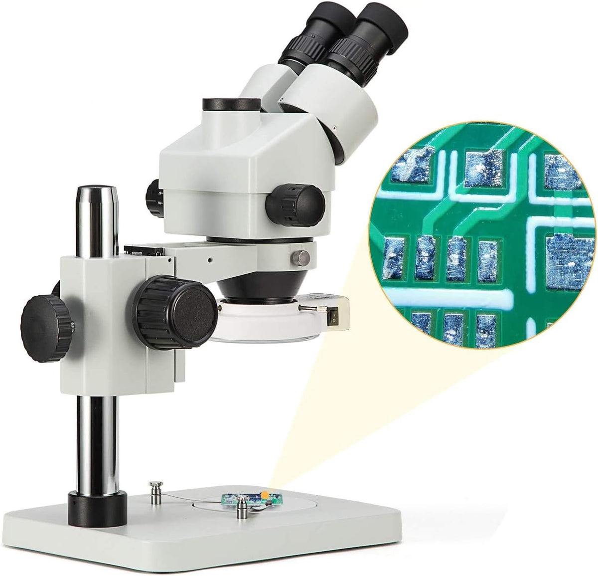 SWIFT Trinocular Stereo Zoom Microscope with 56-Bulb LED Ring Light,3.5X-90X Magnification,WF10X Eyepieces,0.7X-4.5X Zoom Objective, 0.5X 2.0X Additional Objectives,Table Pillar Stand