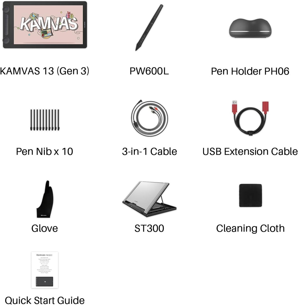 HUION Kamvas 13 (Gen 3) Drawing Tablet with Screen, Dual Dial, 13.3", Black