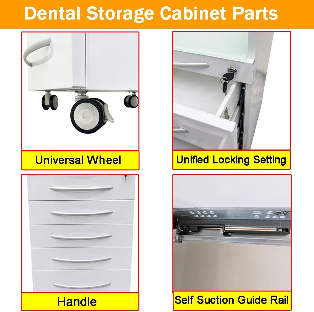 5-Drawer Mobile Dental Cart Medical Trolley with 2 Partition Tarys