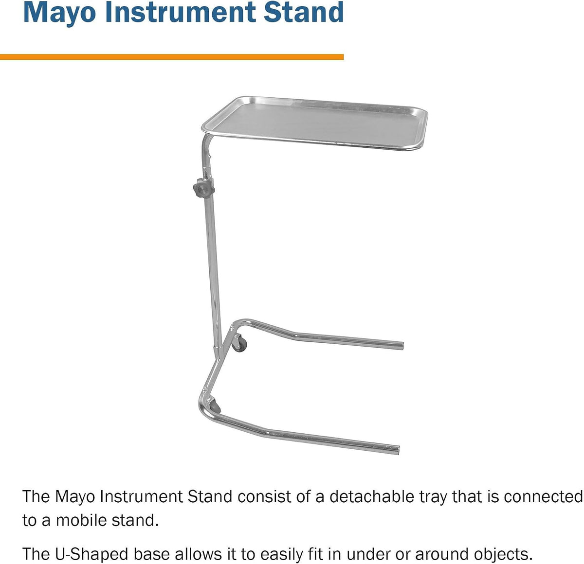 McKesson Metal Medical Instrument Mayo Stand Tray, Small, 31-50 in, 1 ct