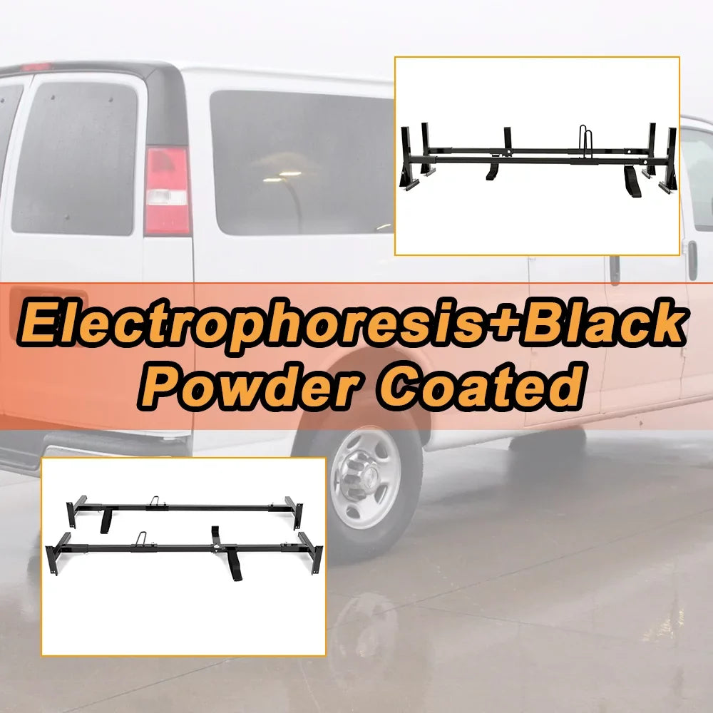 Vans Kojem for Express Universal Steel Adjustable 68"-75" Mount GMC Rack Rack Savana Bars E-Series Roof Chevy Ladders Full-dimension 2 Carry