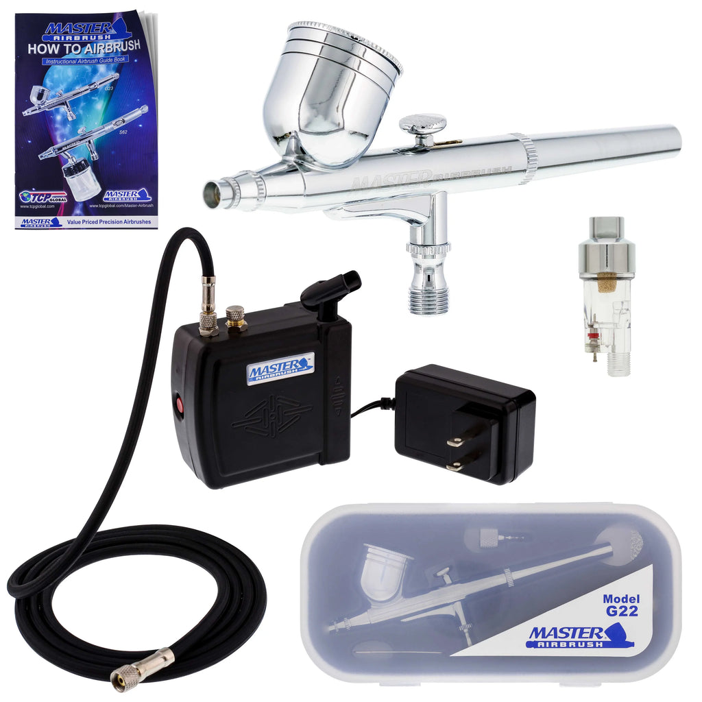 Airbrush Hobby Compressor Set & T Filter Air Shirt Kit Dual-Action Gravity Cake