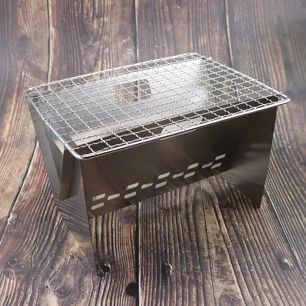 Radirus Stainless Steel Wood Burning Stove, Portable Folding Camping Cooking Stove With Grill Plate, Perfect For Outdoor Bbqs And Cooking