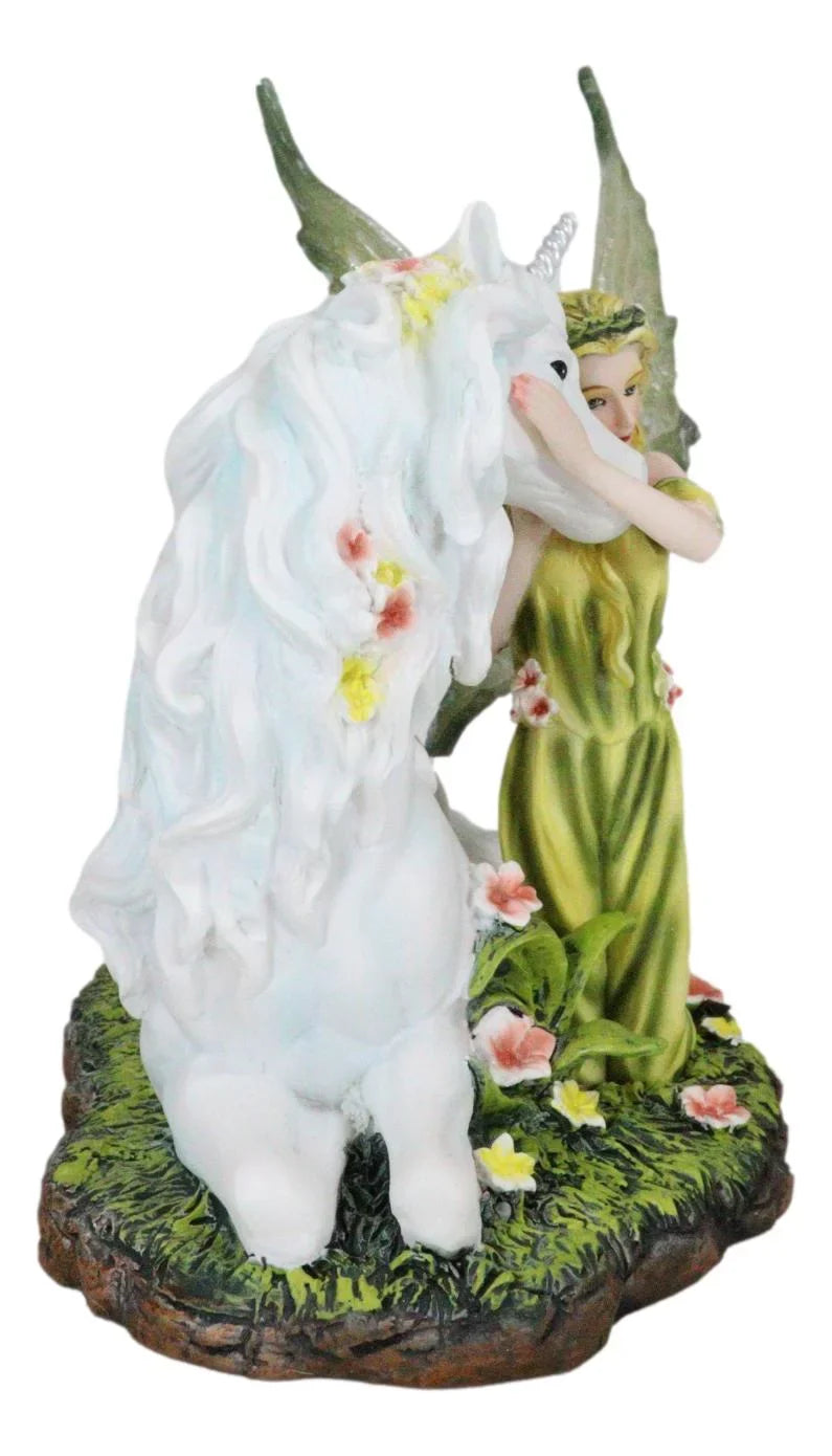 Green White With Floral Earth Figurine Gaia Unicorn Rare Statue Fairy 7"L Decor