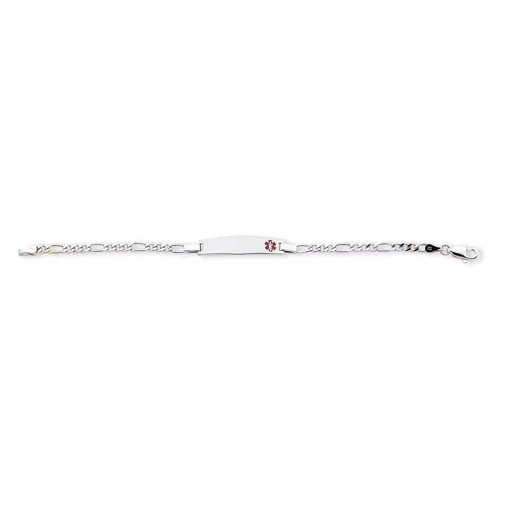 XSM19 Link ID Figaro Rhodium-plated Bracelet Medical Silver Sterling