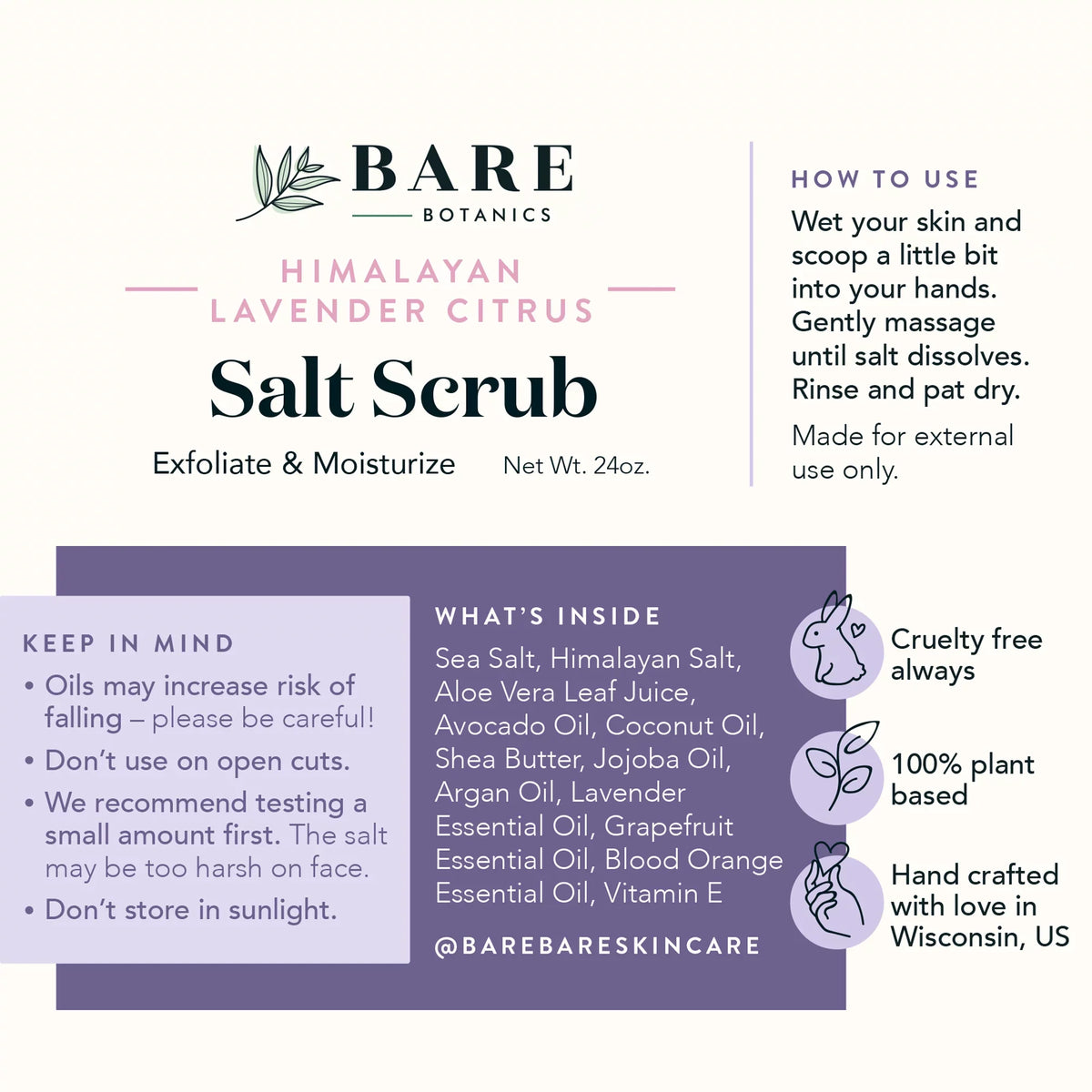 Salt Himalayan 24 Scrub Botanics Bare Body Citrus Lavender Scrub oz