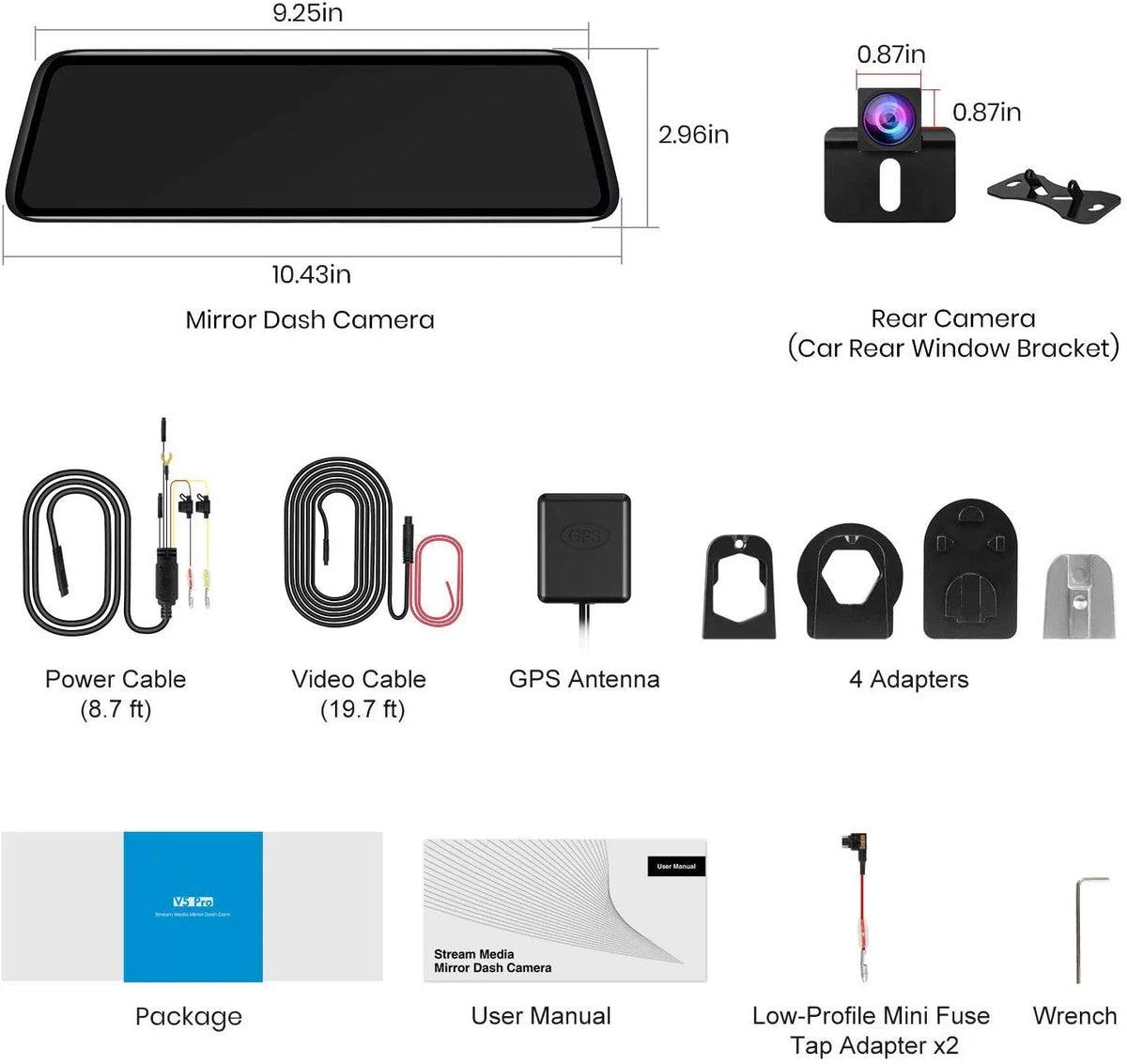Camera(V5 Cam, Dash Look Night Mirror Screen Auto-Vox Monitor Touch Rear OEM Backup View Camera Car 1080P Dual PRO) Mirror Camera 9.35'' Vision Super