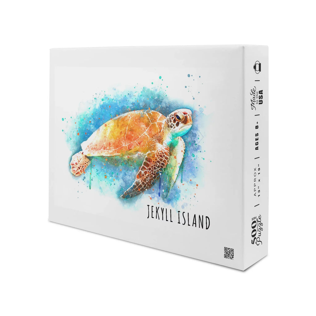 Jekyll Island, Georgia, Sea Turtle, Watercolor (19X27 Inches, Premium 500 Piece Jigsaw Puzzle For Adults And Family, Made In Usa)