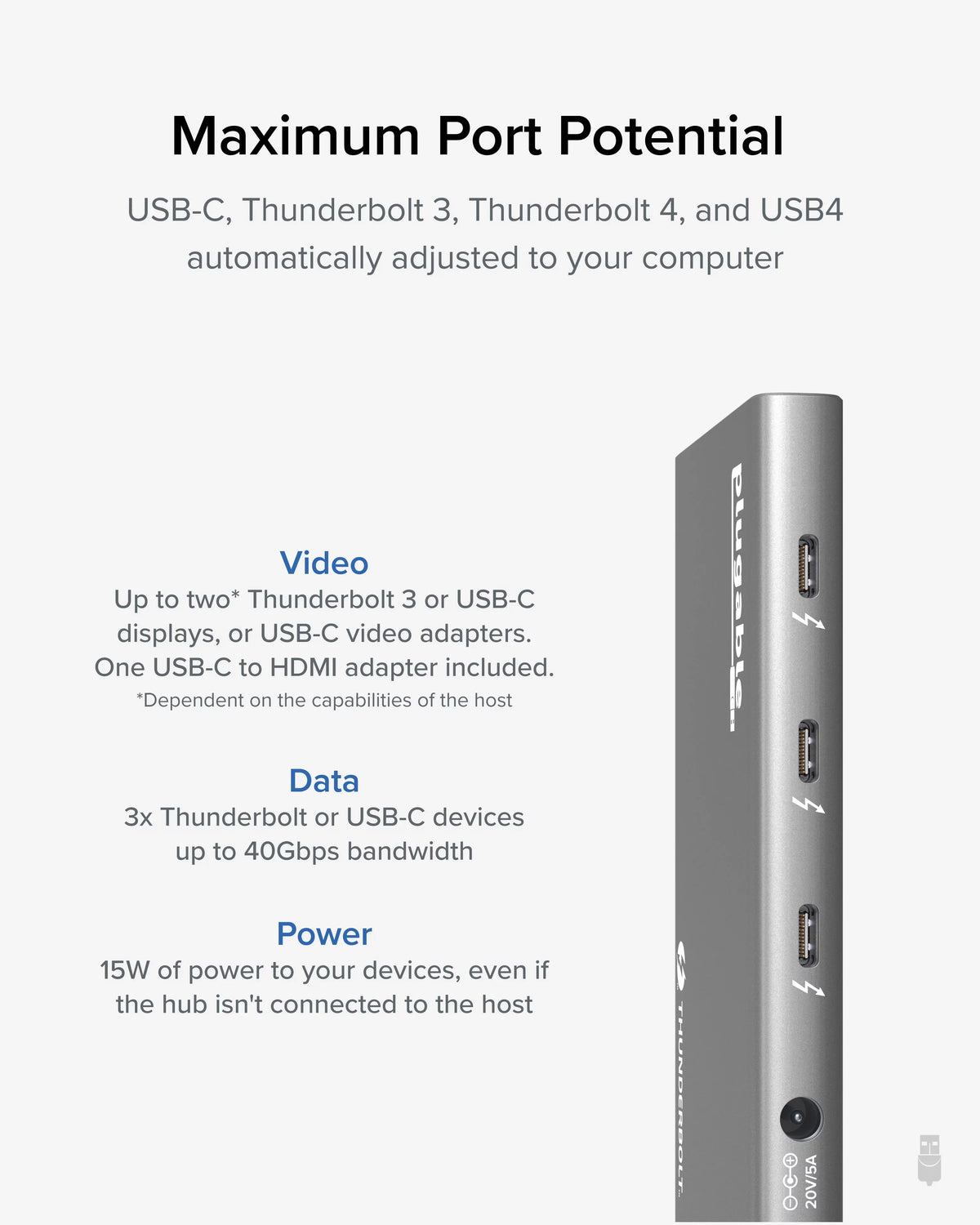 8K Thunderbolt Compatible 4 Single / 60W 5-in-1 Adapter) Thunderbolt HDMI to (1x with Hub 4K 4 USB4 USB4 Display, and Dual Thunderbolt or Macs Windows USB-C Charging, with Plugable