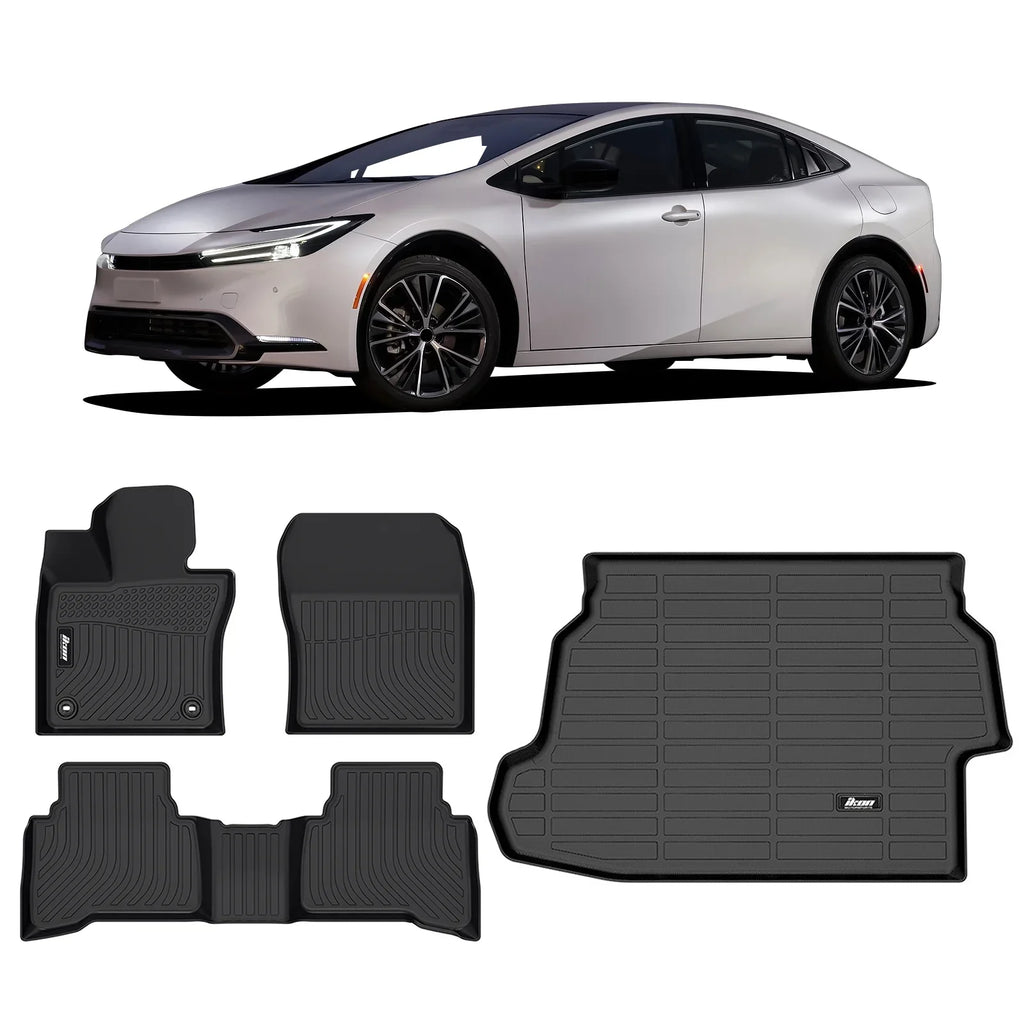 Ikon Front , 1st Molded Thermo With TPE Liner climate Trunk Prius Carpets All Elastomer Mat Floor 3D Plastic Pad 2023-2024 Protector Rear Row Black Mats 4PC & 2nd Compatible Motorsports