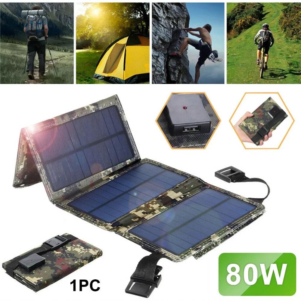 Panel JLLOM Charger Power Camping Folding exterior Bank USB Hiking 80W Phone Solar