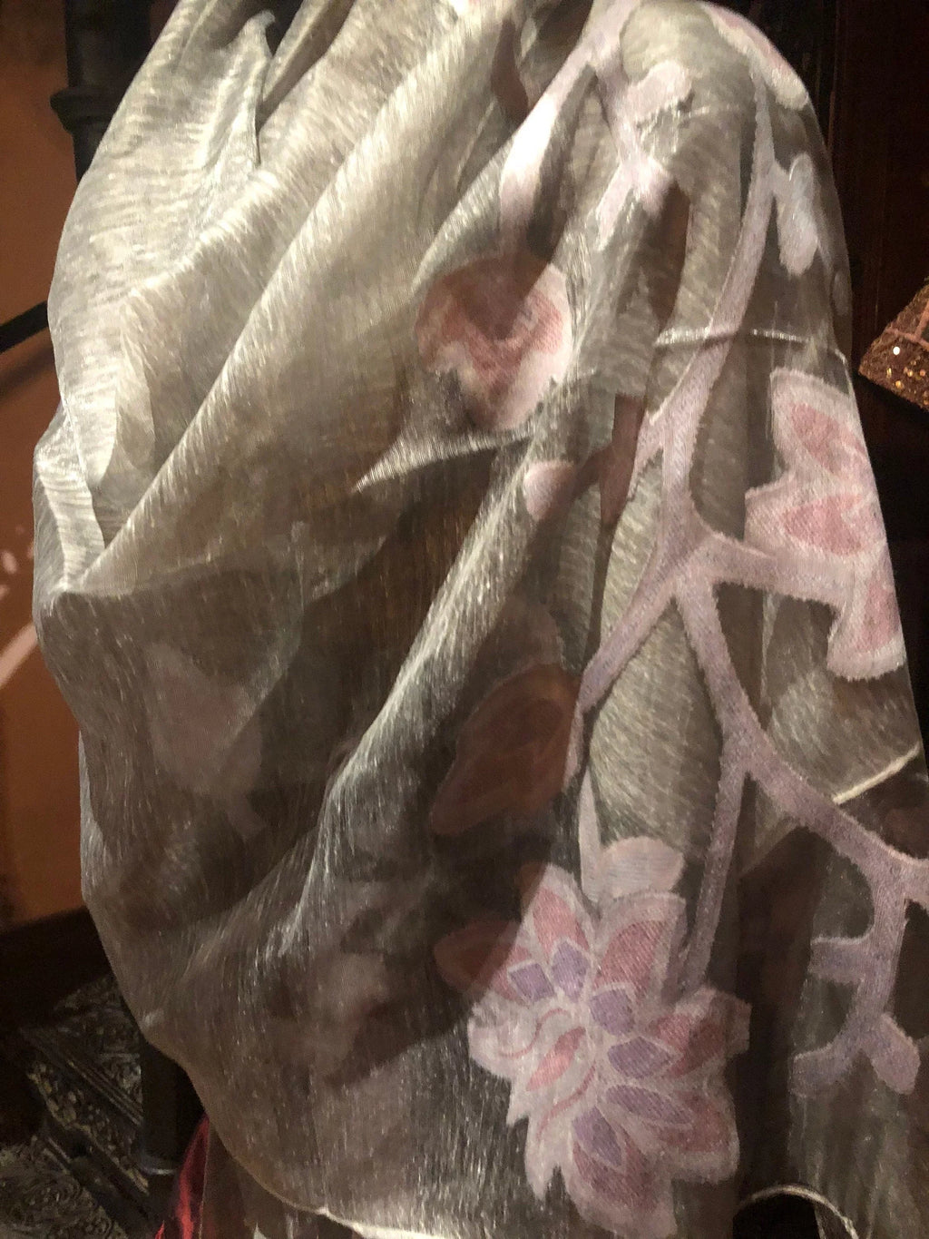 Shawl Vintage Sheer white wrap brocade Styled