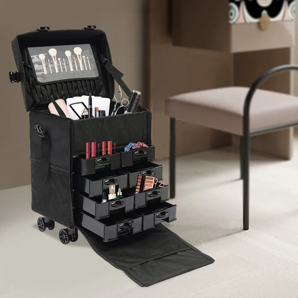 Cosmetic Makeup Trolley, Up Suitcase Trolley, Case, Make Makeup Wheels Case Cosmetic Suitcase Rolling with
