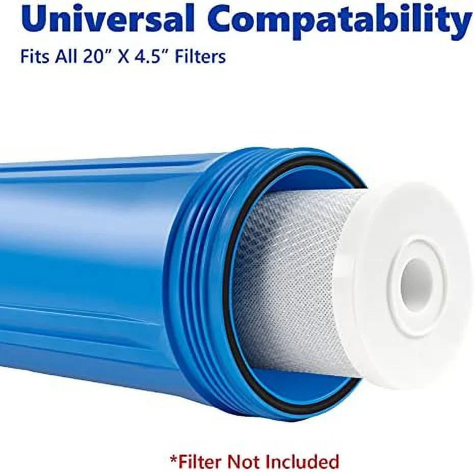 npt duty inlet 20”, universal filter housing whole liquid outlet, housing, wrench, 1-inch button heavy house pressure includes x dimension release 20-inch replacement standard 4.5”