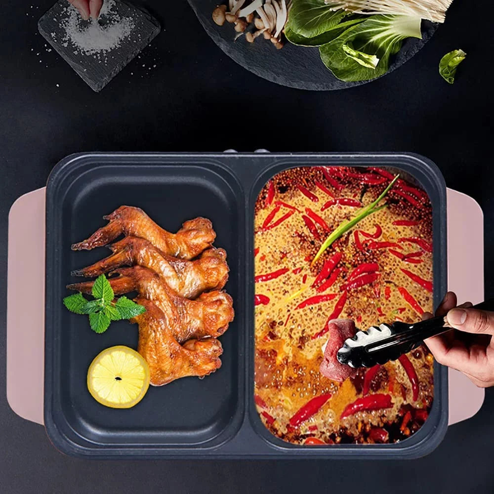 Steel Non-Stick Pot in Electric Barbecue (Pink) Pan, Hotpot Hot 1 Barbecue 2 MONIPA Stainless Portable Pan Grill
