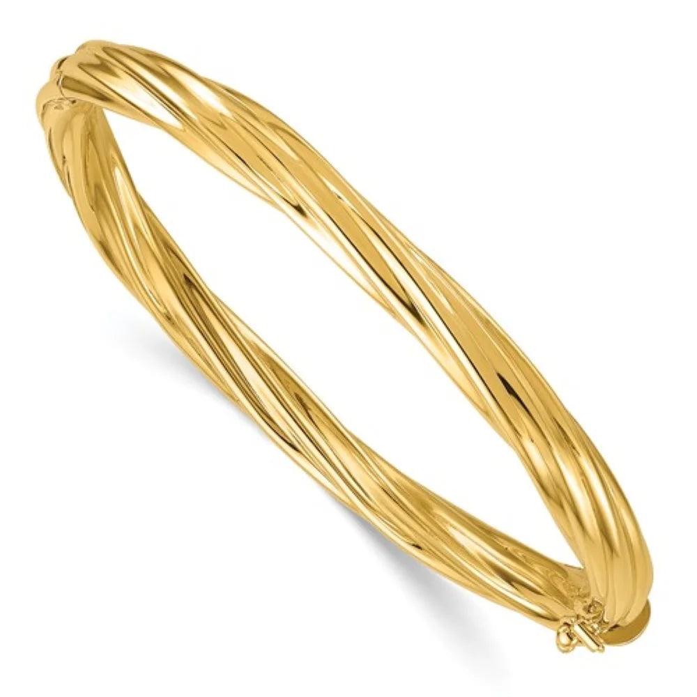 Auriga 14K Yellow Gold Polished And Twisted 5.8Mm Hinged Bangle For Men