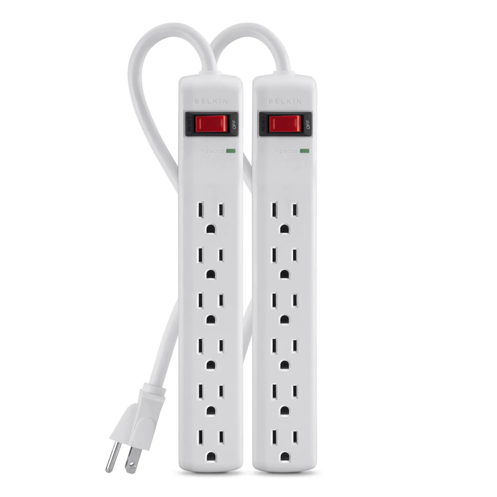 6 - - Extension AC Office, 2 Surge Outlets, 200 Home, Travel, Multiple Charging Heavy Duty White Protector Belkin for Phone Cord ft Long Pack) Brick Joules, Strip Metal Power Computer (2 Desktop &