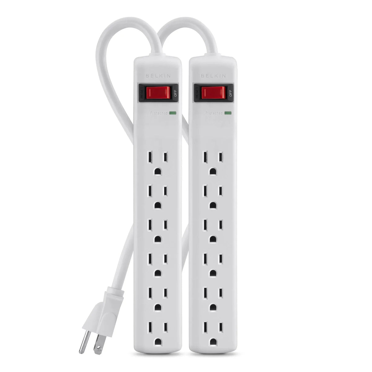 6 - - Extension AC Office, 2 Surge Outlets, 200 Home, Travel, Multiple Charging Heavy Duty White Protector Belkin for Phone Cord ft Long Pack) Brick Joules, Strip Metal Power Computer (2 Desktop &