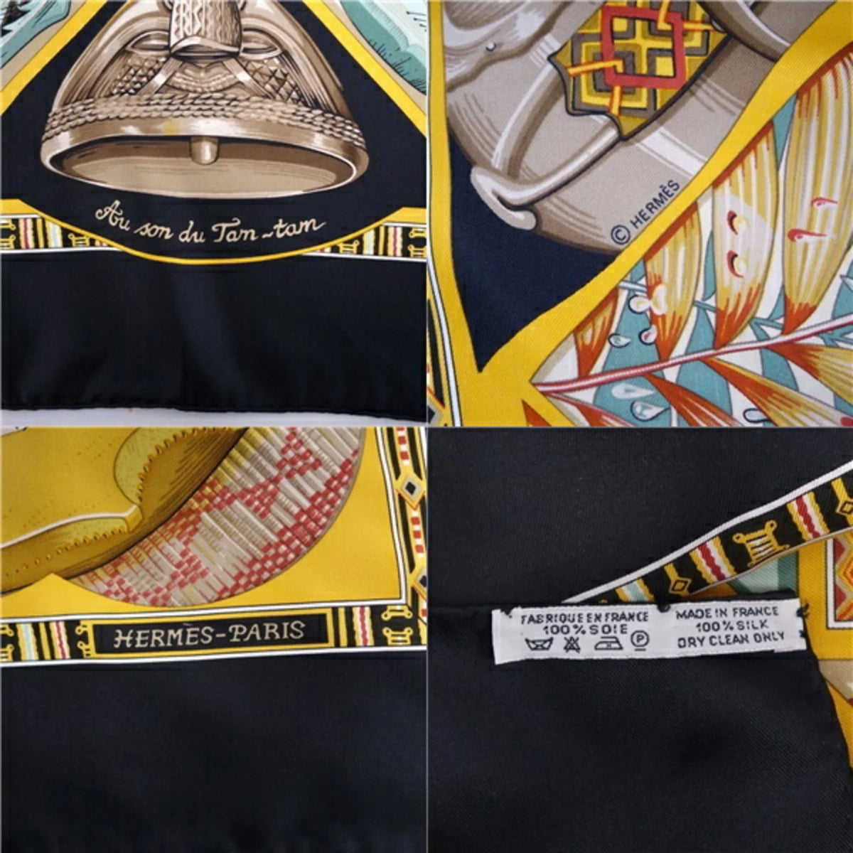 Au Pre-Owned ladies multi color Tam tam (Good) 90 silk of To sound the Muffler du Son Carre HERMES 100% Scarf