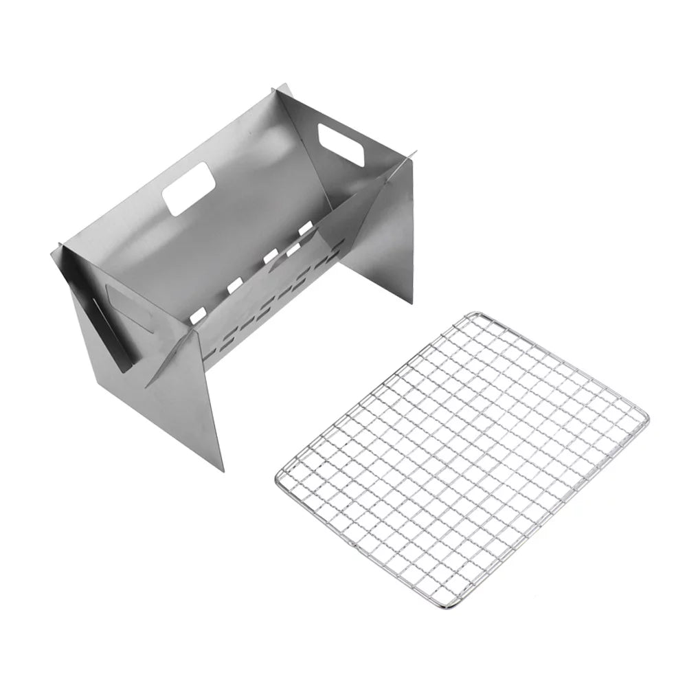 Radirus Stainless Steel Wood Burning Stove, Portable Folding Camping Cooking Stove With Grill Plate, Perfect For Outdoor Bbqs And Cooking