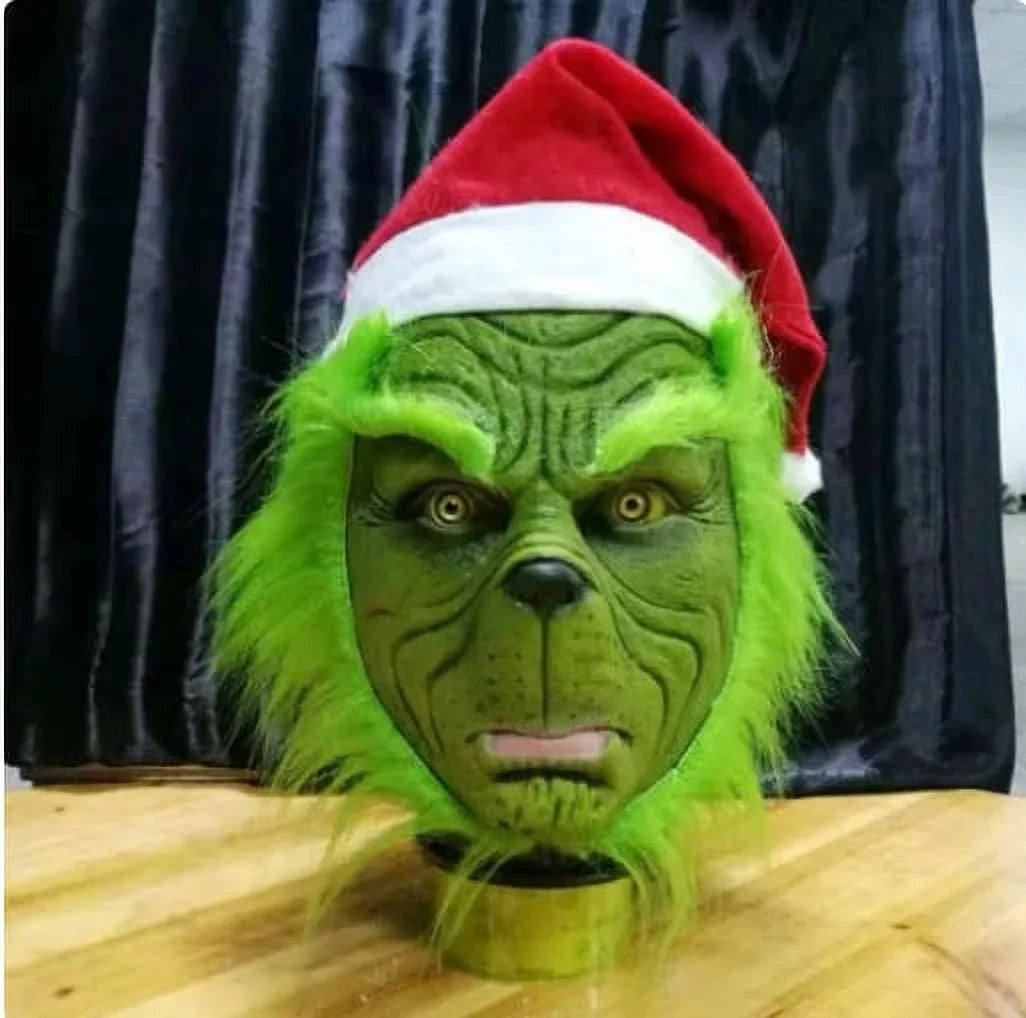 Christmas Cosplay Unisex Costume Mask Head Hat Latex Full The Green Adult Xmas