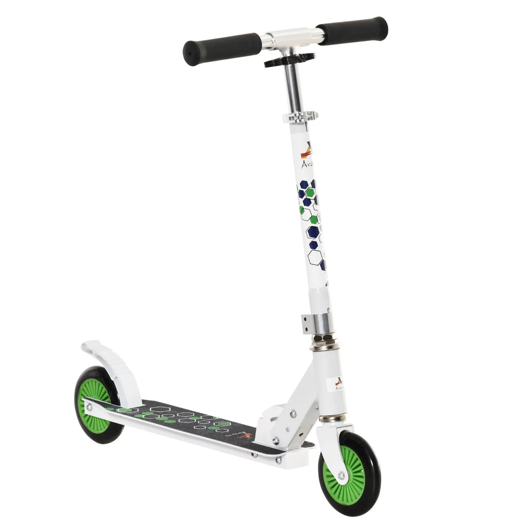 Aosom One-Click Folding Kids Kick Scooter W/ Adjustable Handlebar, Push Rider With Kickstand, Dual Brake System, Durable Wheels & Sturdy Bearings, For Boys And Girls, White