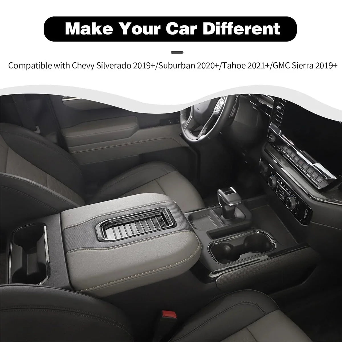Center Armrest Storage Box Trim Cover Fit For Chevy Silverado Suburban Tahoe Sierra 2019 2020 2021 2022 Black Wood Grain