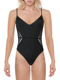 Mio Seamed V-Neck Max Swimsuit Azria Mesh BCBG Women's One-Piece Stripe