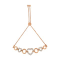 14K Rose Gold Plated .925 Sterling Silver Diamond Accent Circle And Heart Link Adjustable 6”-10” Bolo Bracelet (I-J Color, I3 Clarity)