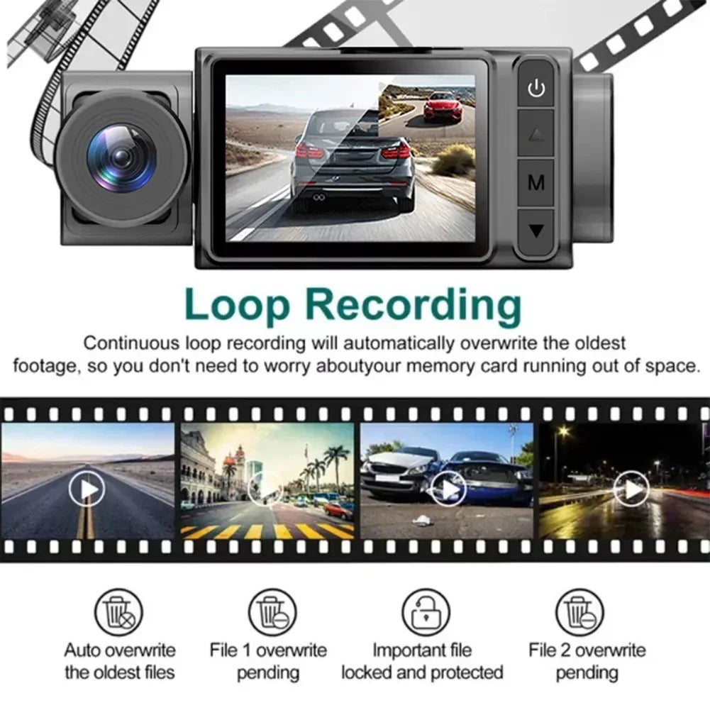 Front And Rear Camera Hd Dash Cam 2\\\" Triple Lens Car Dvr Video Driving Recorder