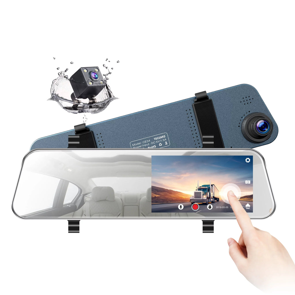 Toguard Mirror Dash Cam For Cars, 1080P Hd Rear View Mirror Camera, 5'' Ips Full Touch Screen Front And Rear Dual Dash Camera With G-Sensor, Parking Monitor, Loop Recording, Parking Assistant