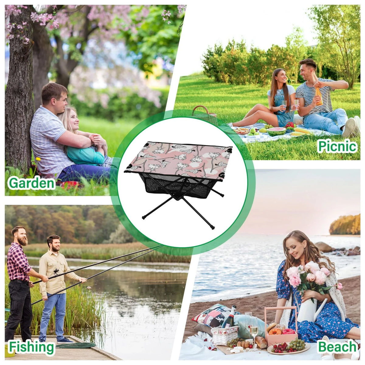 BBQ Folding Fishing Bag Storage Table Portable exterior Beach Roses for Travel Picnic Flowers Compact with Abstract Table Table Camping