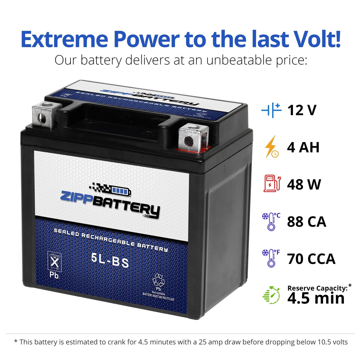 Zipp Battery Ytx5L-Bs Atv Battery For Polaris 90Cc Predator Sportsman Outlaw 2003