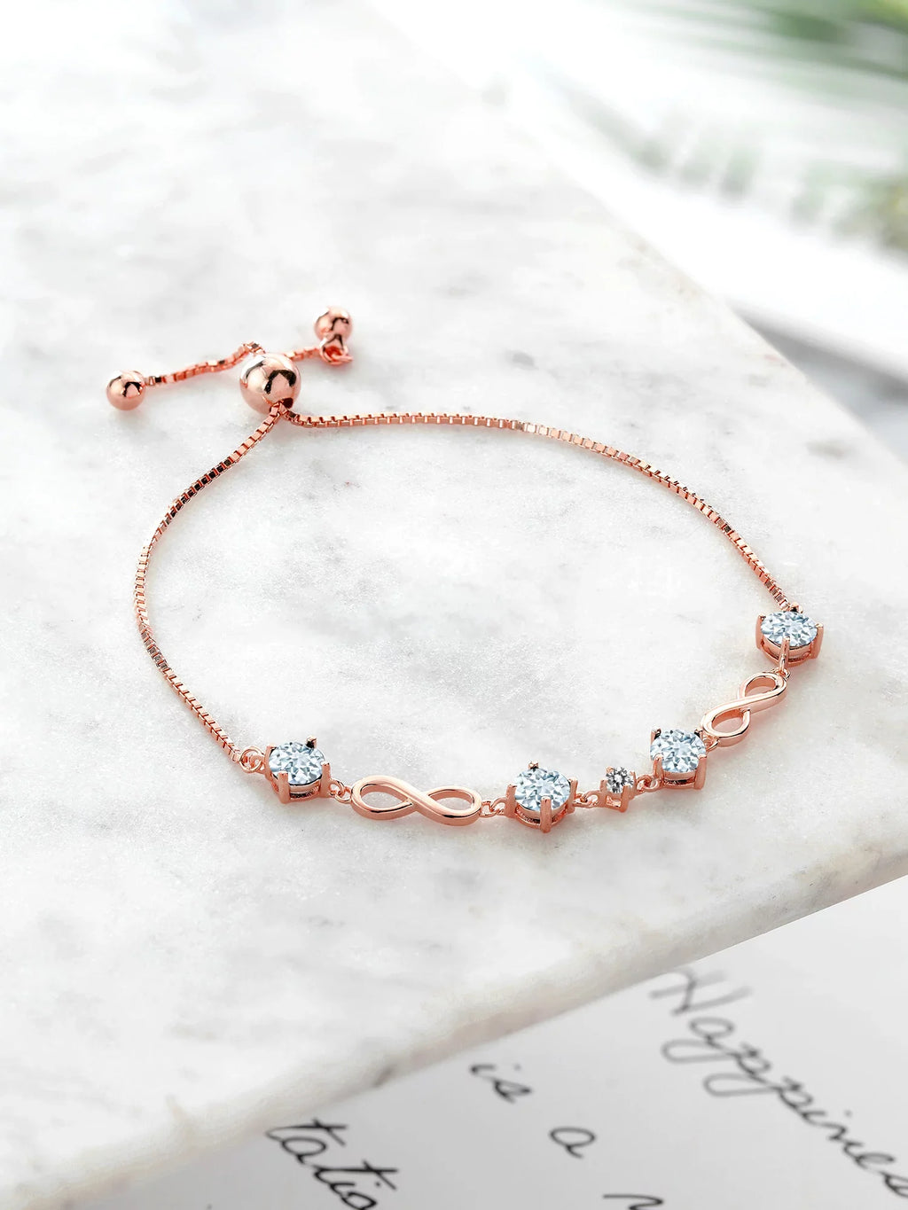 Gem Stone King 925 Sterling Silver Sky Azure Aquamarine And White Diamond Tennis Bracelet For Women (2.07 Cttw, Round 5Mm, Gemstone Birthstone, Fully Adjustable Up To 9 Inch)