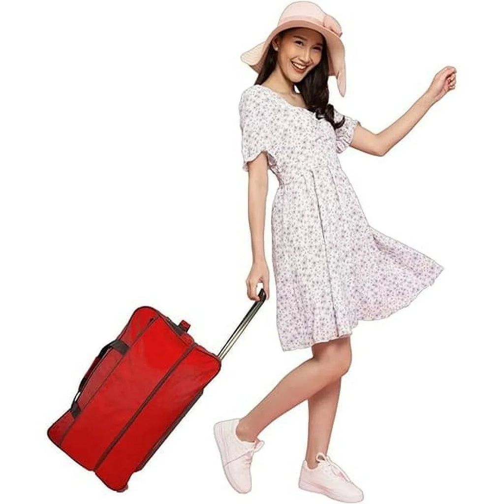 Luggage System, Duty Bag, Multi-Pocket Travel Collapsible Bar Red, Wheels, Duffle 28" Heavy Iron