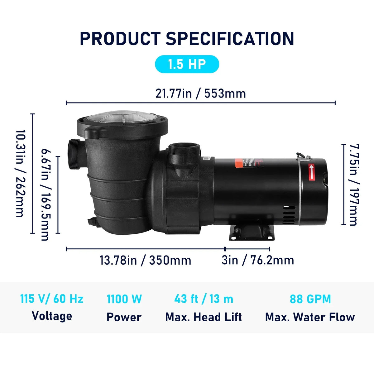 Pool Flow, V, In/ Single Certification 1100 Pump, Swimming ETL Security for Ground Basket, Strainer SKYSHALO Pool Pump 5280 Speed Above HP 115 1.5 W GPH Max. for w/ of
