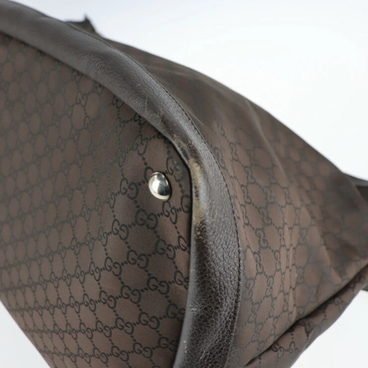(Good) 105669 Boston GG Pre-Owned Bag Leather Shoulder Nylon Travel Brown