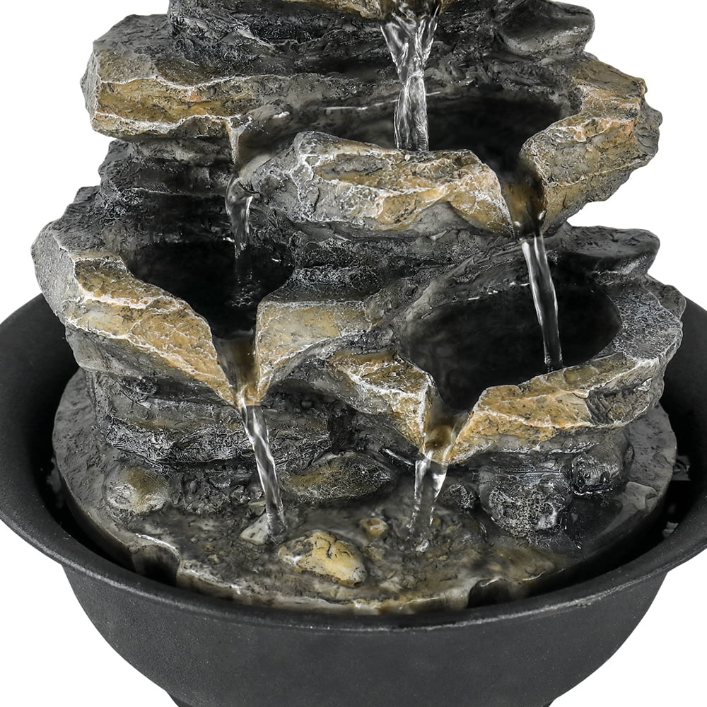 8.3-Inch High 4-Tier Cascading Rock Falls Tabletop Water Fountain With Led Lights For Home And Office Decor