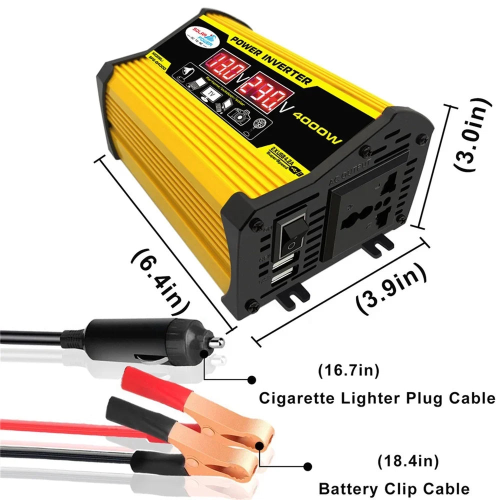 Power DC12Volt Display Inverter AC110220Volt SineWave Car To Gecheer Modified Inverter Inverters Portable Dual Inverters 4000W Transformer Auto USB