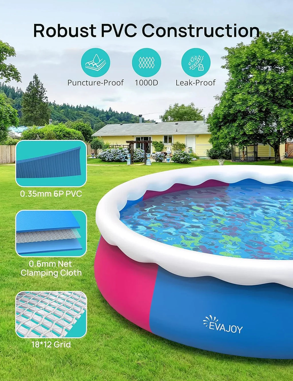 Inflatable 15ft Cover, *35in Pump, and Include 7 Ground Blue Cloth Filter Track Swimming Pool