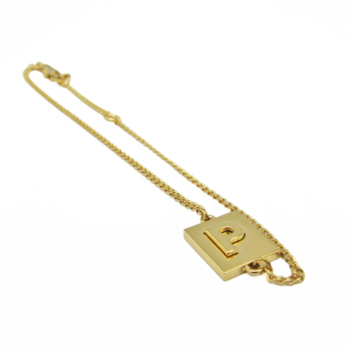 Used Celine Alphabet P 46B0 6Bra Metal No Stone Charm Bracelet Gold (Good)