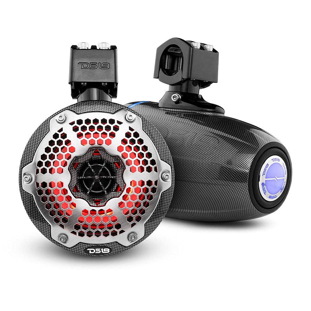 DS18 CF-X10TPNEO 10" Neodymium Marine Wakeboard Tower Speakers with Bullet Tweeter, Passive Radiator and RGB LED Lights - High Performance, Marine Grade IP65 Rated, 900W Max 300W RMS 4 Ohms (Pair)